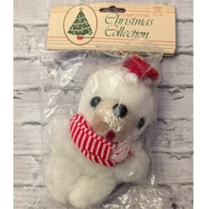 Vtg Christmas White Teddy Bear Ornament